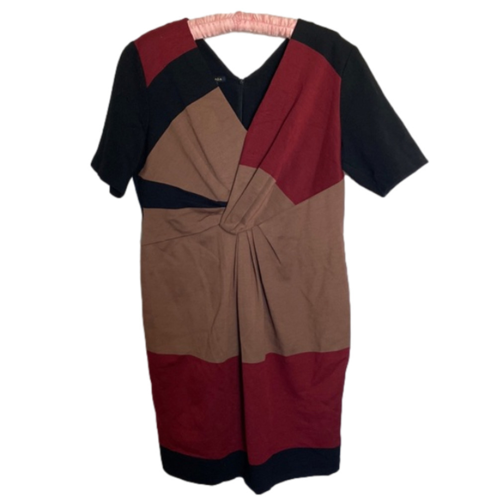 Escada Black Colorblock Pattern Midi Length Dress… - image 1